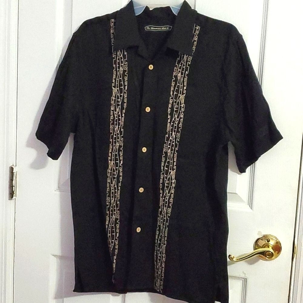 The Havanera Black Patterned Beach Festival Button Down Shirt S